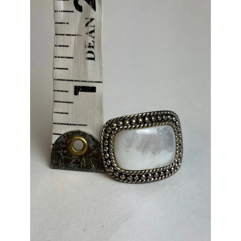 Vintage Mother of Pearl Ring 6 Silver 925 Sterling Statement Braided Border Wide